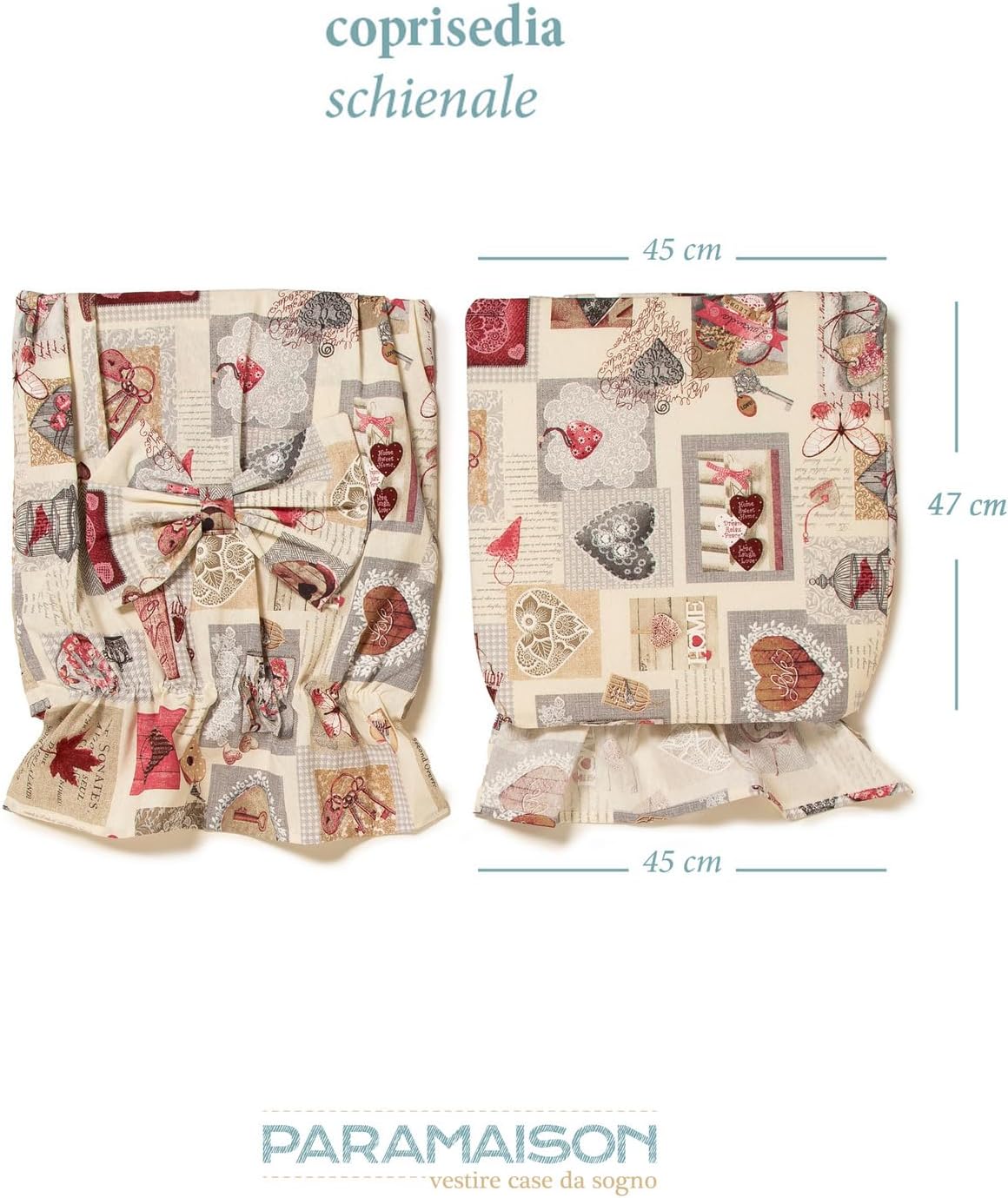 Set 2 Coprischienale Sedia Imbottiti Shabby Chic Unito Sfoderabili con Elastico e Fiocco Misura 45x40/47 cm Vari Colori