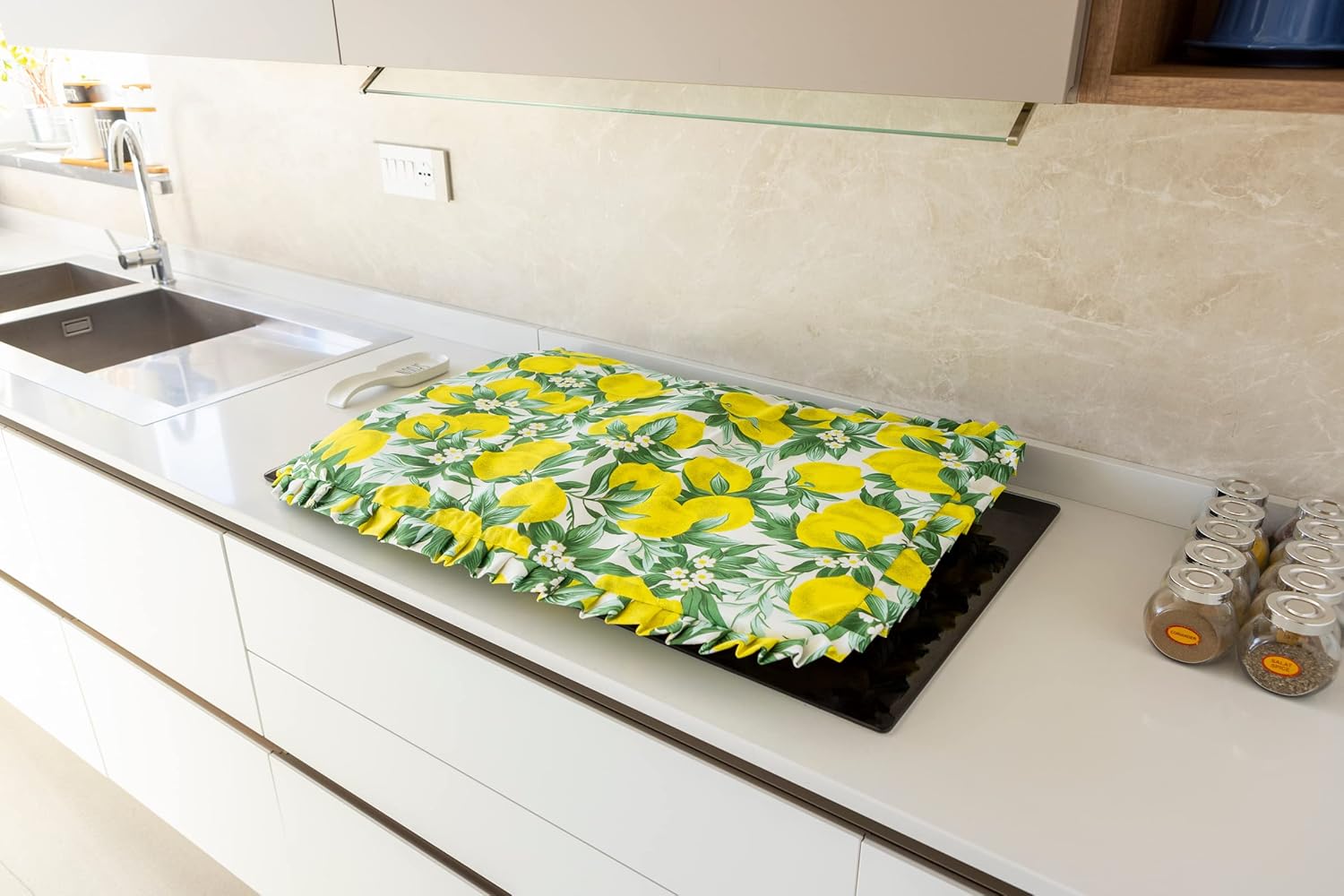 Copriforno e Coprifornello con Limoni Stile Shabby Chic Country Imbottito e Lavabile Rettangolare Arredo Cucina Elegante e Funzionale