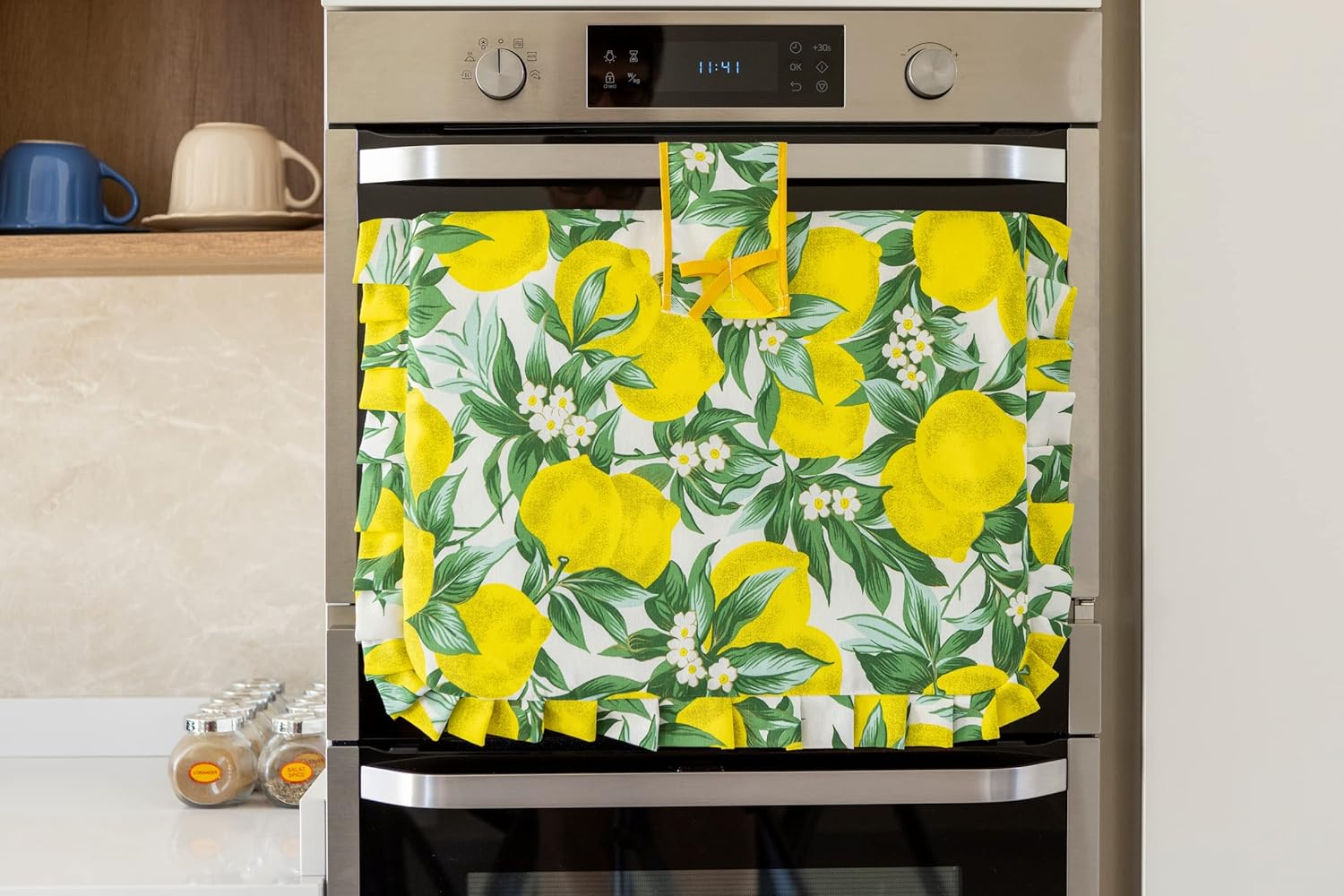 Copriforno e Coprifornello con Limoni Stile Shabby Chic Country Imbottito e Lavabile Rettangolare Arredo Cucina Elegante e Funzionale