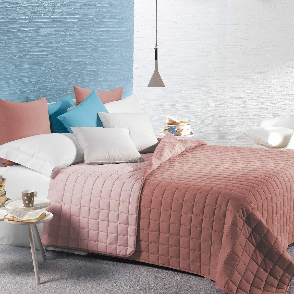 Copriletto trapuntato Modern di Caleffi tinta Unita bicolor per letto Matrimoniale