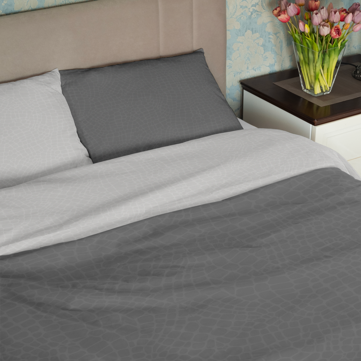 Copripiumino Reversibile Carnaby Grey Per Letto 200cm | 50% Cotone 50% Poliestere | Grigio | Include 2 Federe