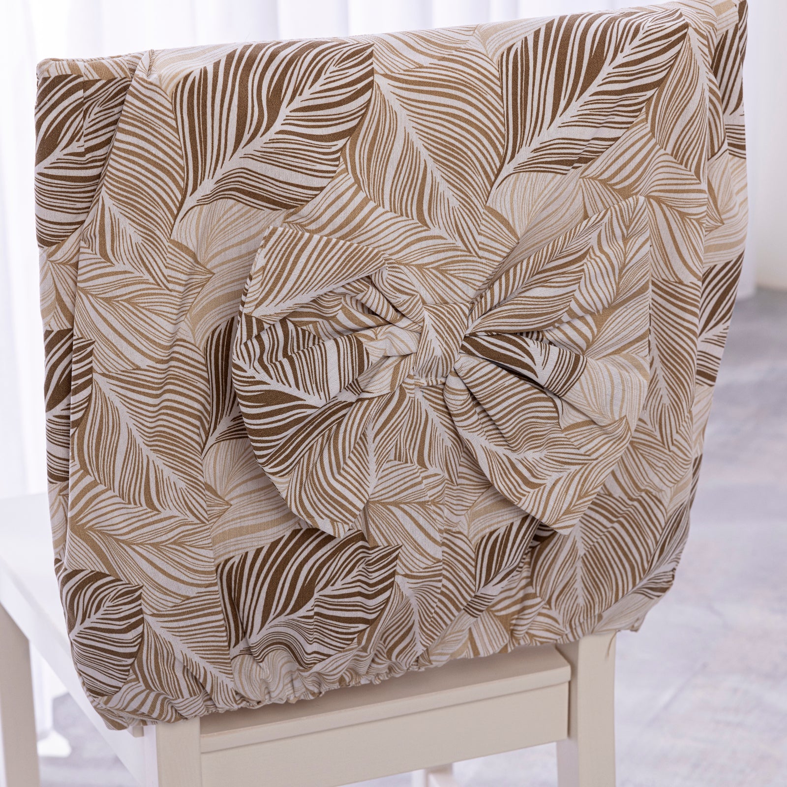 Coprischienale Sedia Imbottito con Fiocco Set 2 Pezzi Fantasia Foglia Sfoderabile 45x40/47 cm