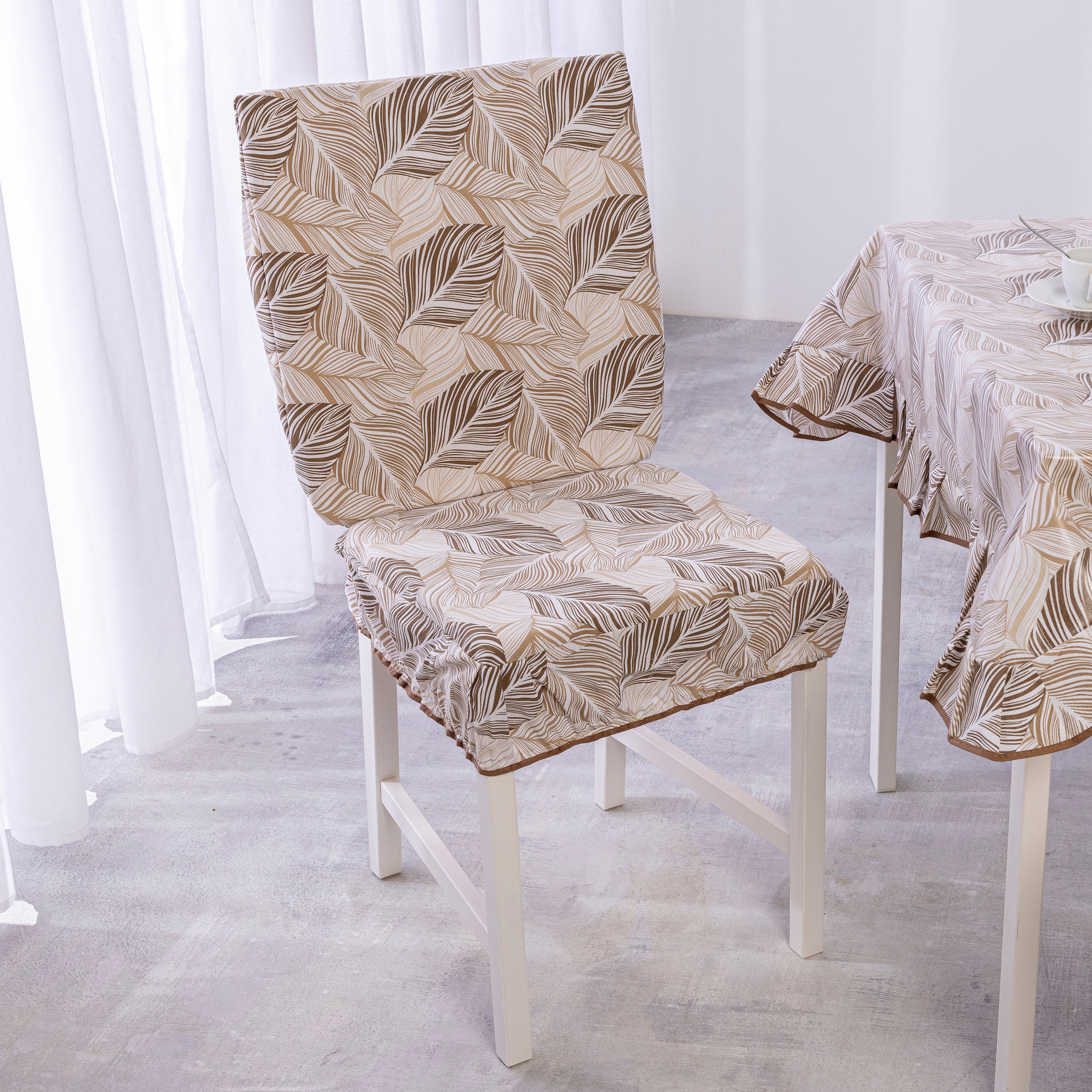 Coprischienale Sedia Imbottito con Fiocco Set 2 Pezzi Fantasia Foglia Sfoderabile 45x40/47 cm
