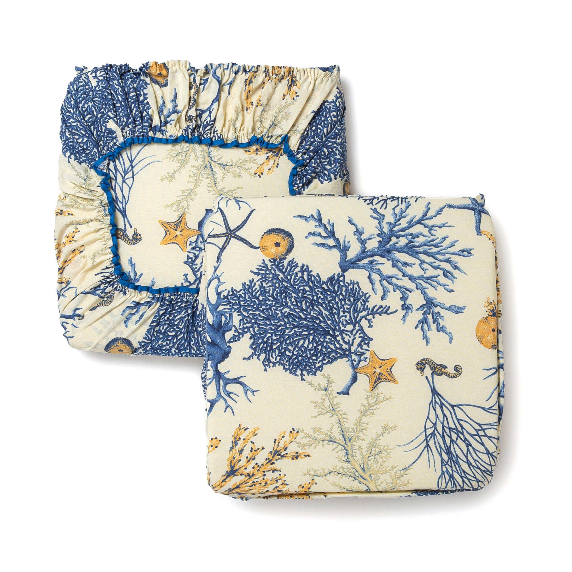 Cuscini copri Sedia 40x40 in cotone con fascia elastica azzurro e rosso fantasia corallo