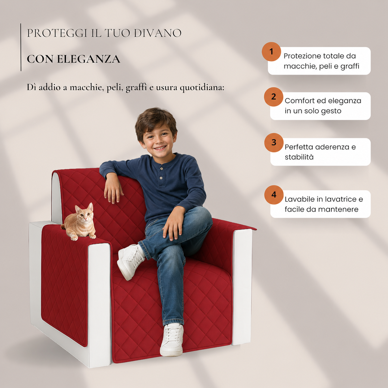 Copri Poltrona 1 Posto Impermeabile con Braccioli Antiscivolo Double Face Copridivano Antigraffio per Cani e Gatti Lavabile in Lavatrice Protezione Anti Macchia e Anti Usura Microfibra Trapuntata