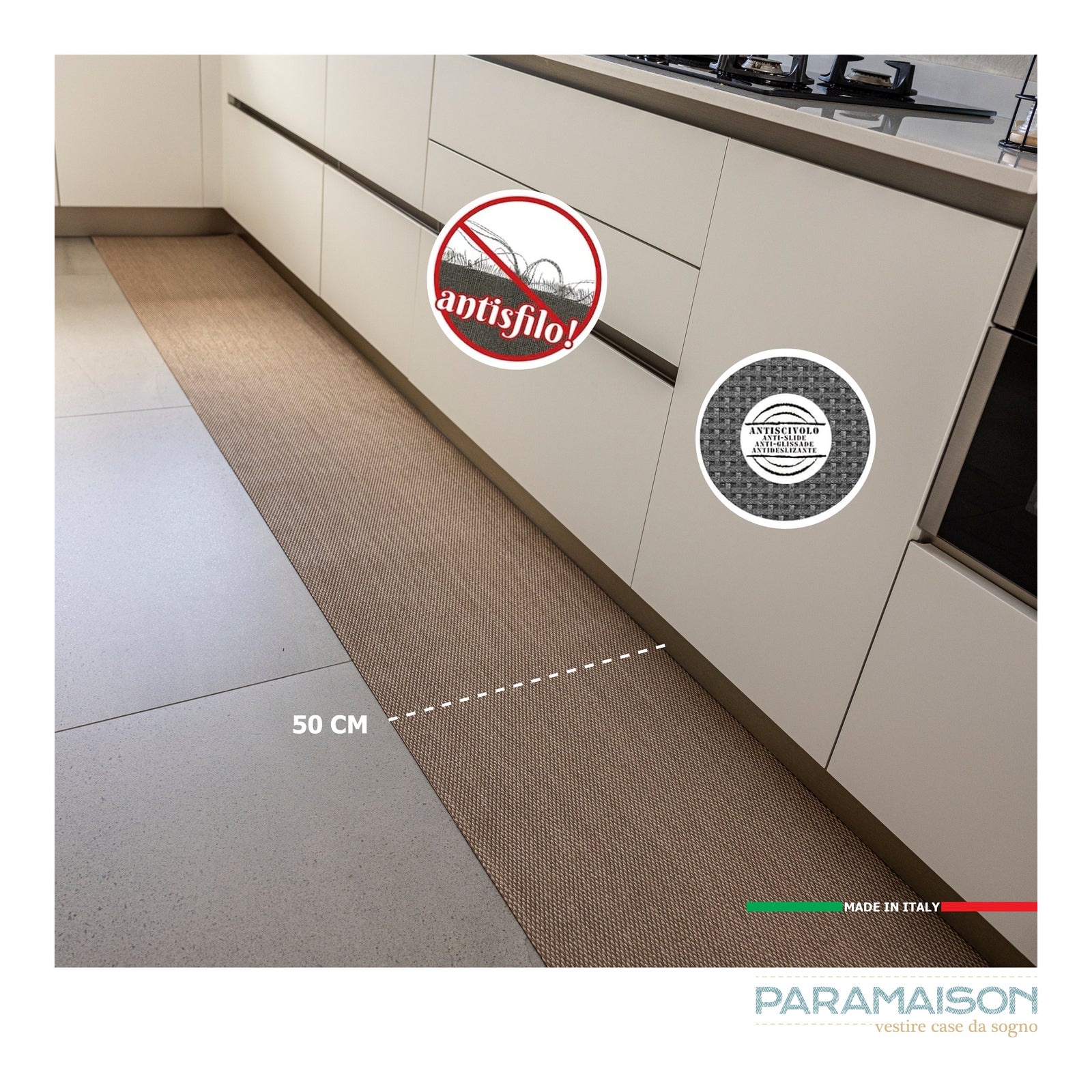 Tappeto passatoia cucina PVC antimacchia lavabile varie misure in vinile effetto cerchio