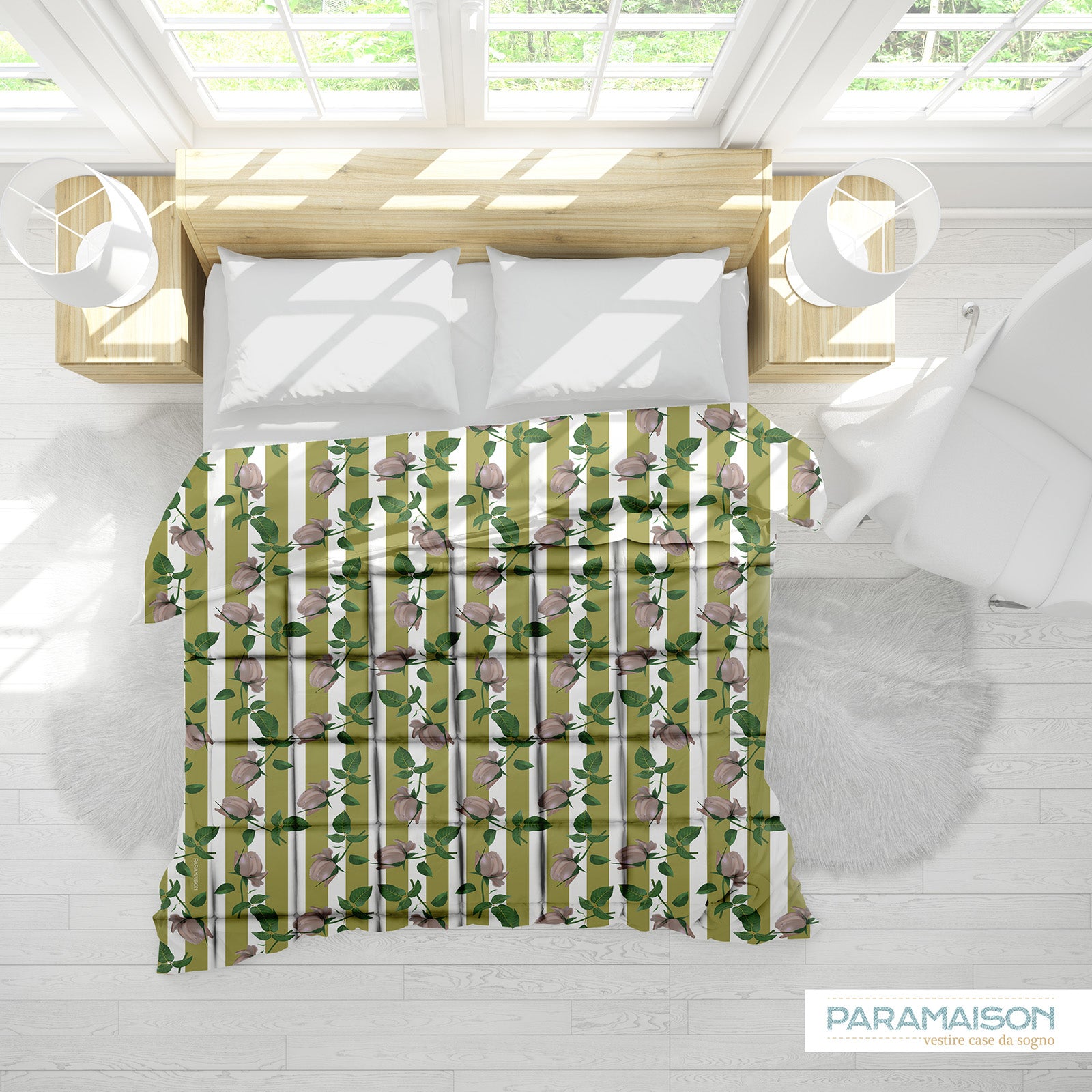 Trapunta 260x270 Matrimoniale Stampa Digitale Microfibra Antiallergica 300 Gr fantasia Floreale a Fiori