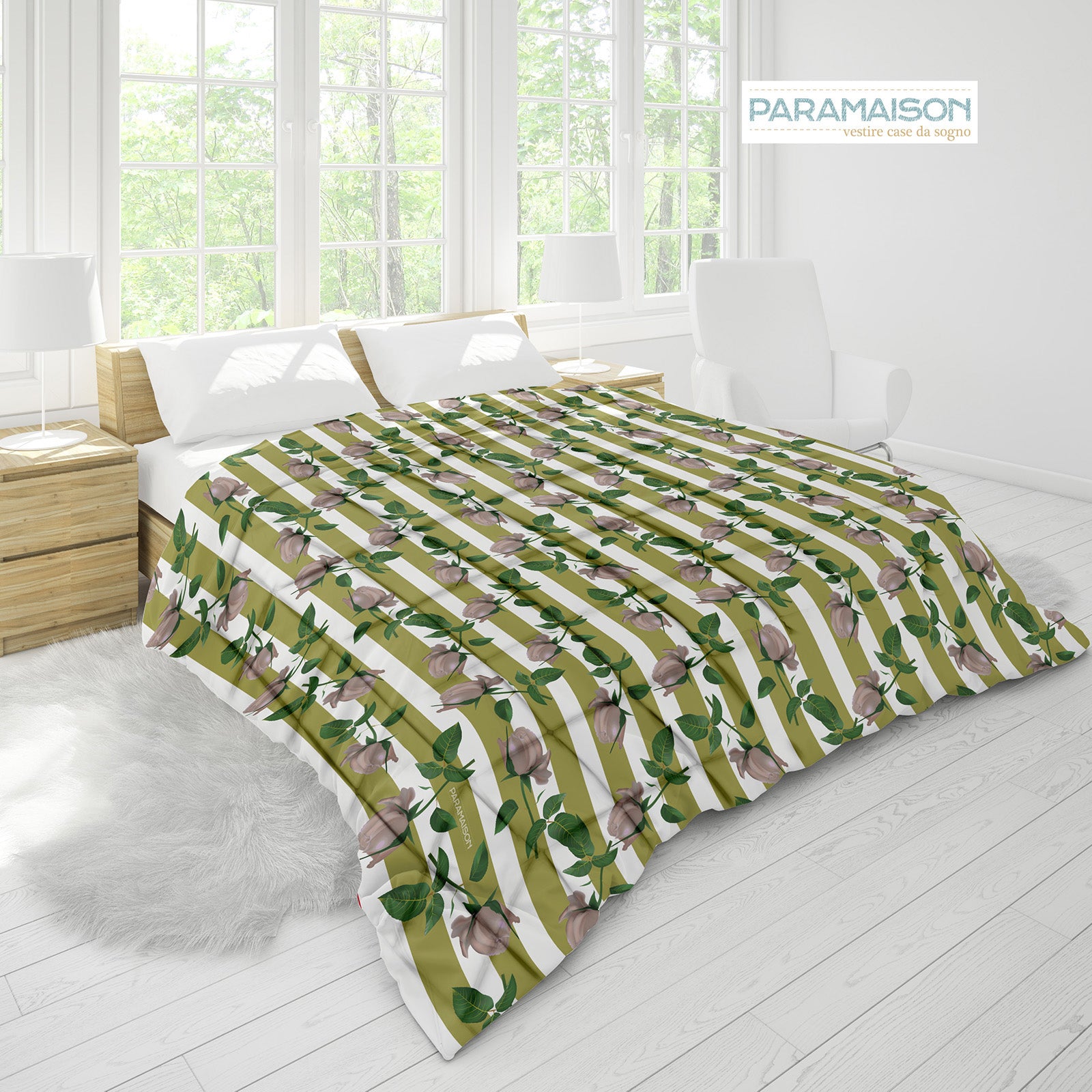 Trapunta 260x270 Matrimoniale Stampa Digitale Microfibra Antiallergica 300 Gr fantasia Floreale a Fiori