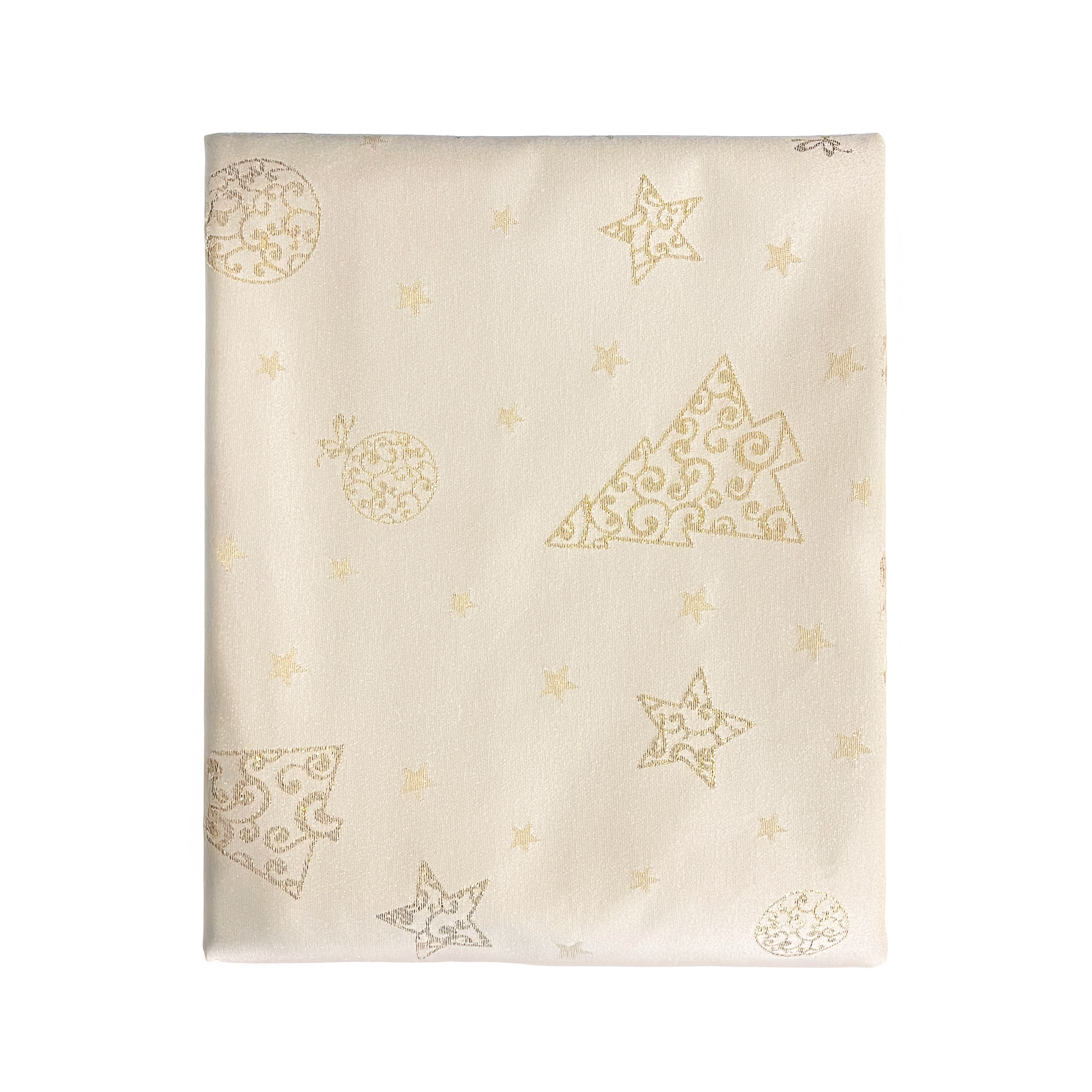 Tovaglia Natalizia in Raso 24 Posti 140x450 cm Elegante con Glitter Lurex Oro e Motivo a Stelle Made in Italy