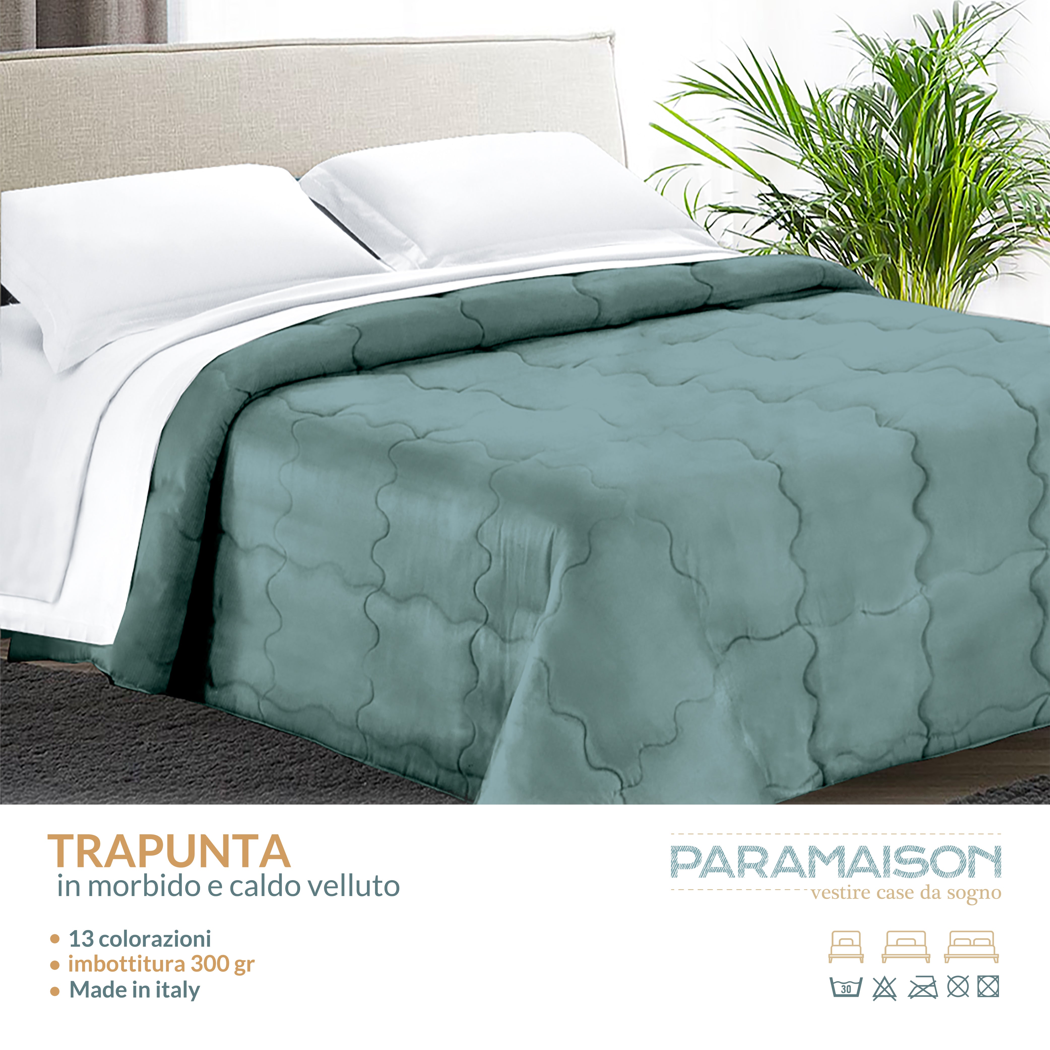 Trapunta Matrimoniale 270x270 in velluto trapuntatura a onda 350 gr/mq modello Velvet