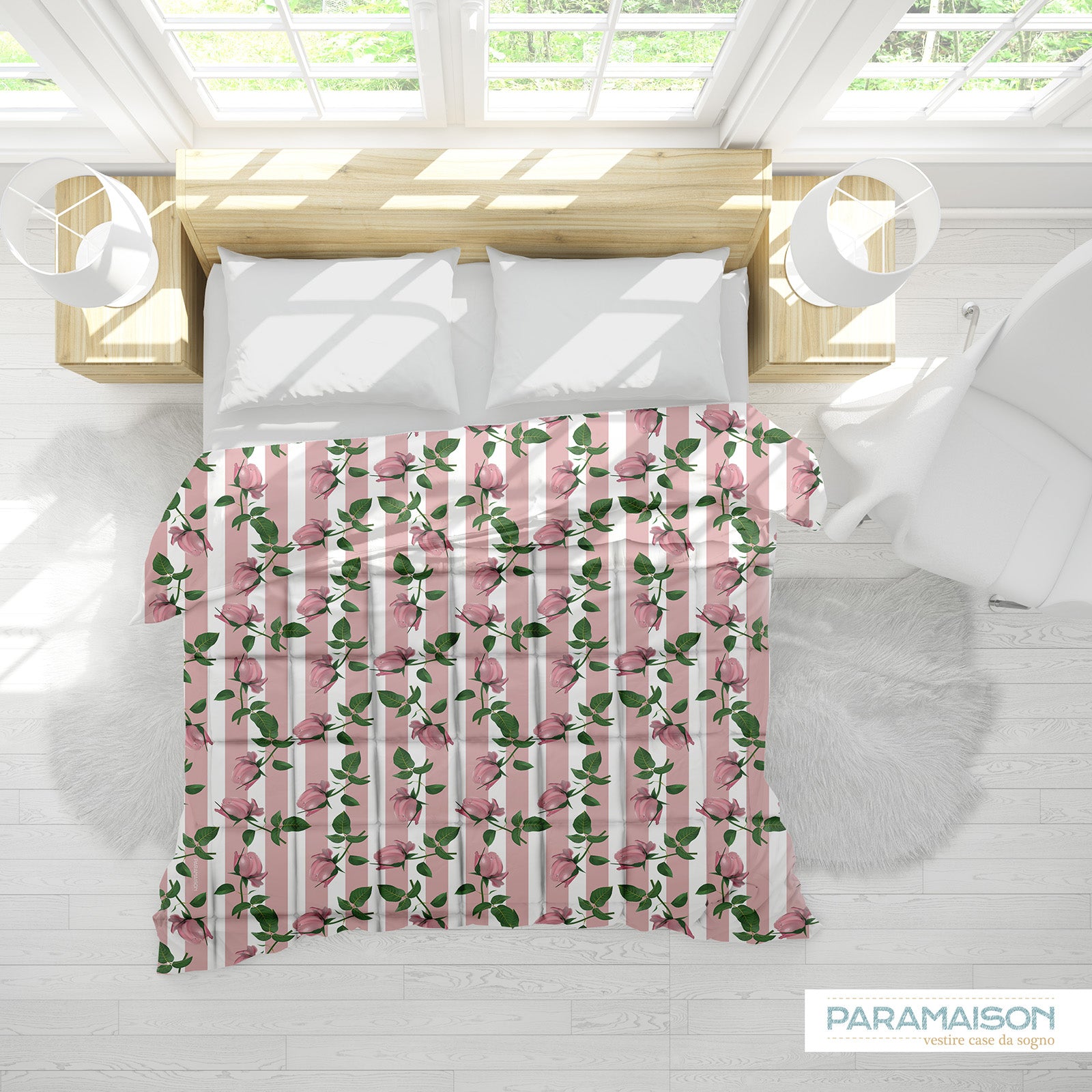 Trapunta 260x270 Matrimoniale Stampa Digitale Microfibra Antiallergica 300 Gr fantasia Floreale a Fiori