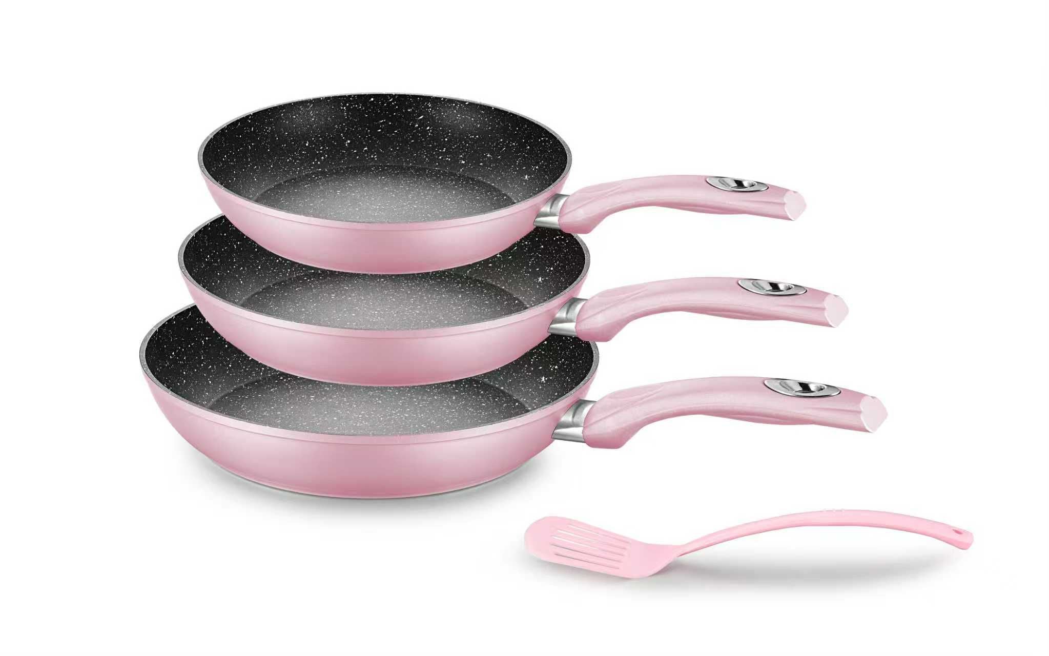 Tris di Padelle Antiaderenti 20/24/28 cm Effetto Pietra con Spatola Omaggio – Induzione – Disponibili in Bronzo, Grigio, Nero e Rosa