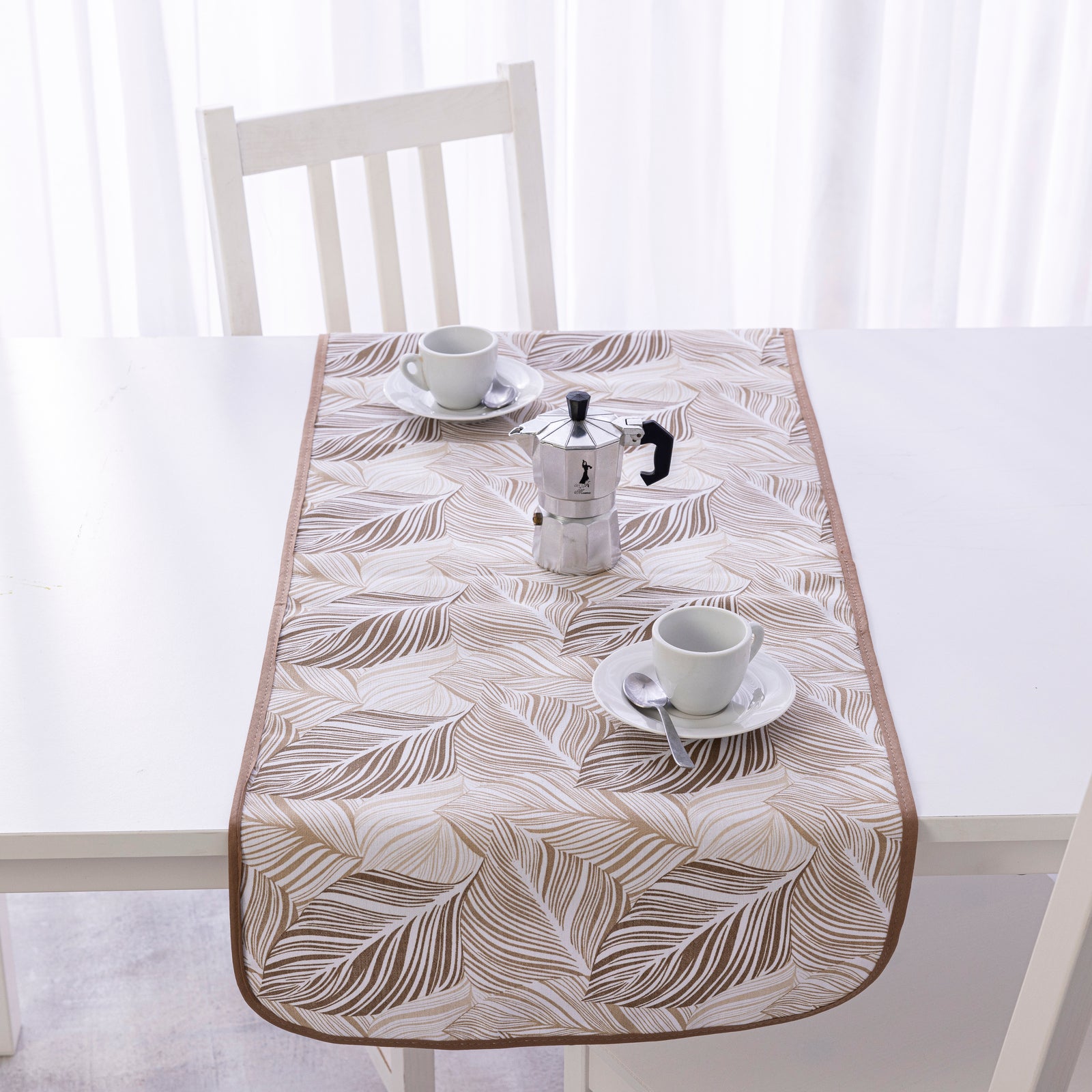 Tovaglia Cucina Antimacchia Plastificata Cerata Felpata Moderna Stile Tessuto Marrone - 120x50 cm