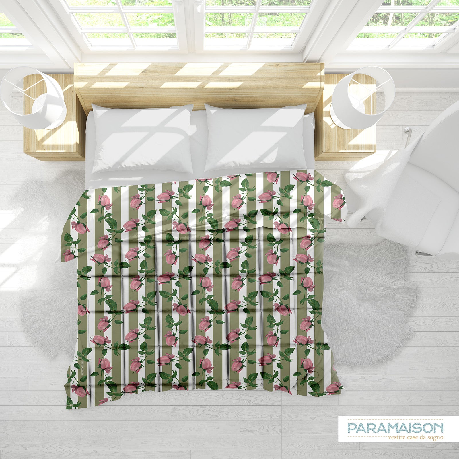 Trapunta 260x270 Matrimoniale Stampa Digitale Microfibra Antiallergica 300 Gr fantasia Floreale a Fiori