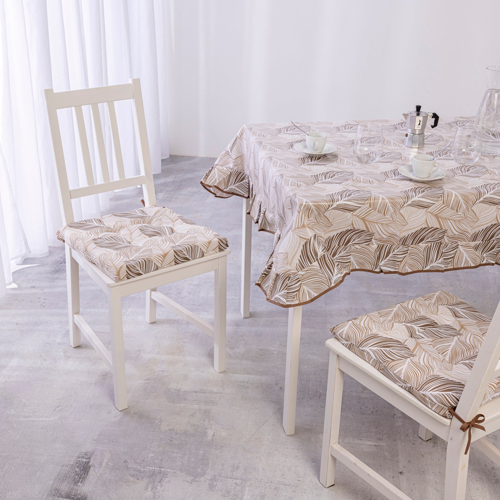 Set 6 Cuscini Copri Sedia Morbidi 40x40x3,5 cm con Fissaggio a Laccetti Design Elegante Foglia