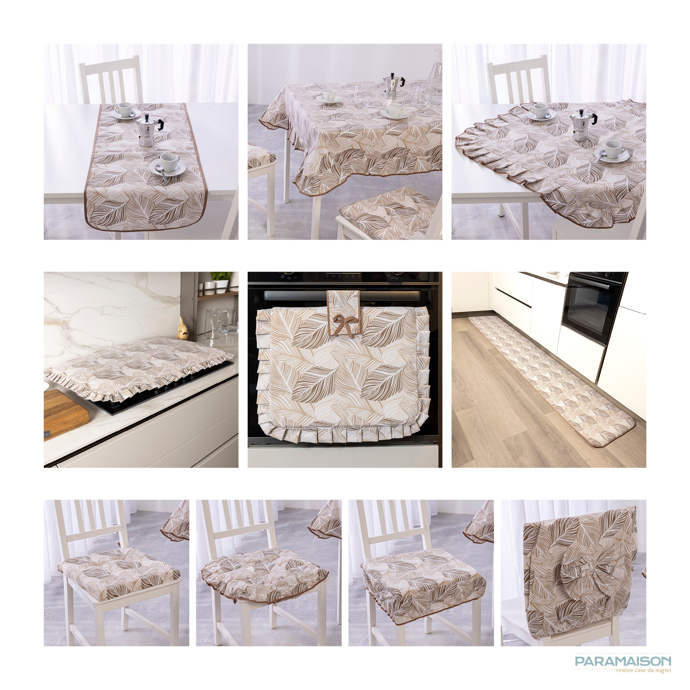 Set Copriforno e Coprifornello Cucina Universale Imbottiti Rettangolari Lavabili set 2 pezzi Foglia