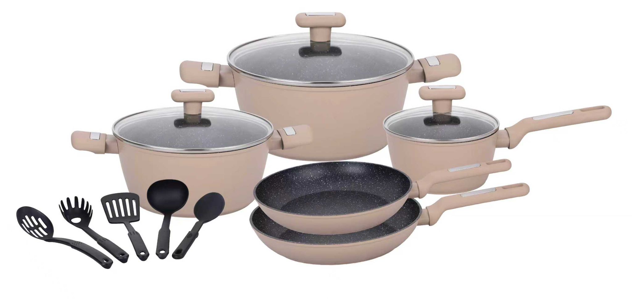 Set Padelle casseruola Antiaderenti 13 Pezzi con Coperchi in Vetro Temperato Senza PFOA vari colori