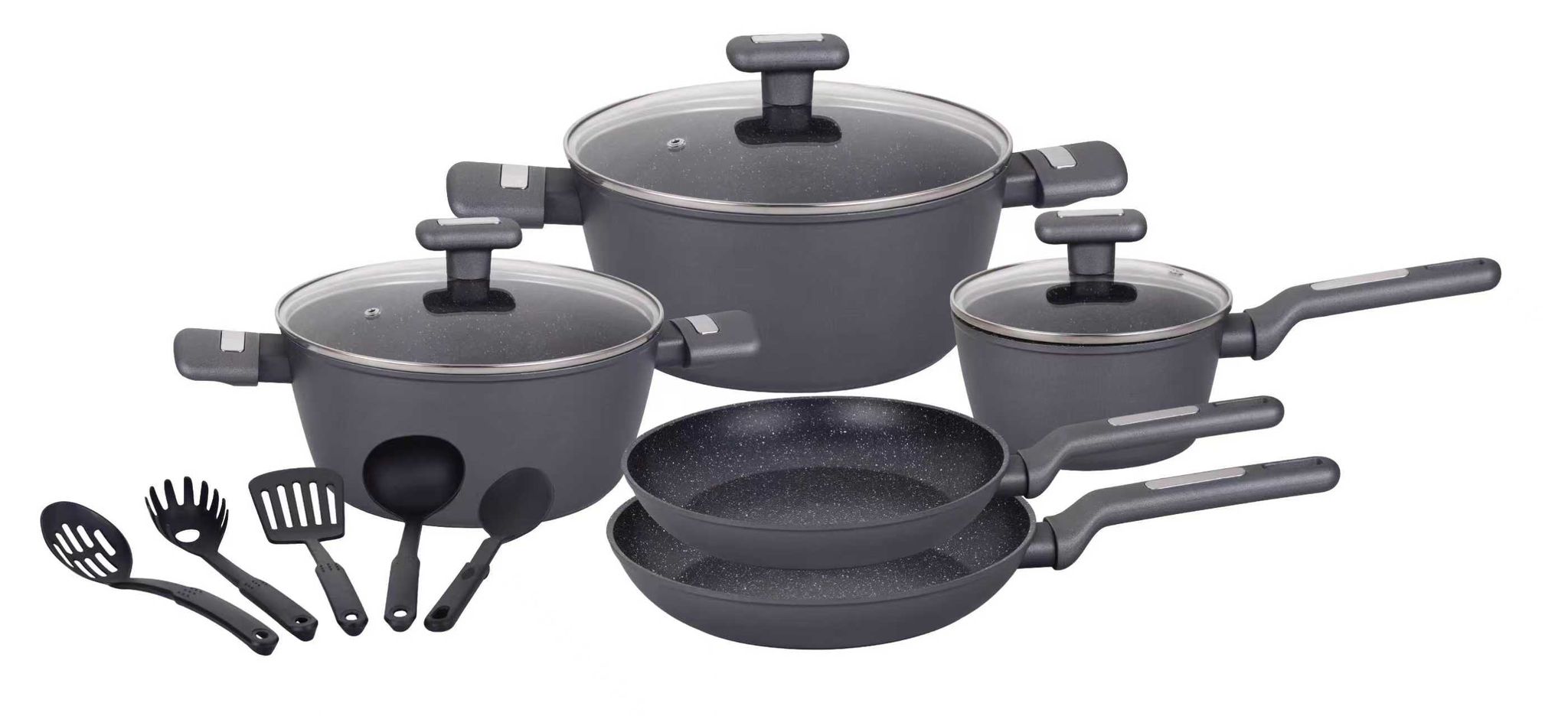 Set Padelle casseruola Antiaderenti 13 Pezzi con Coperchi in Vetro Temperato Senza PFOA vari colori