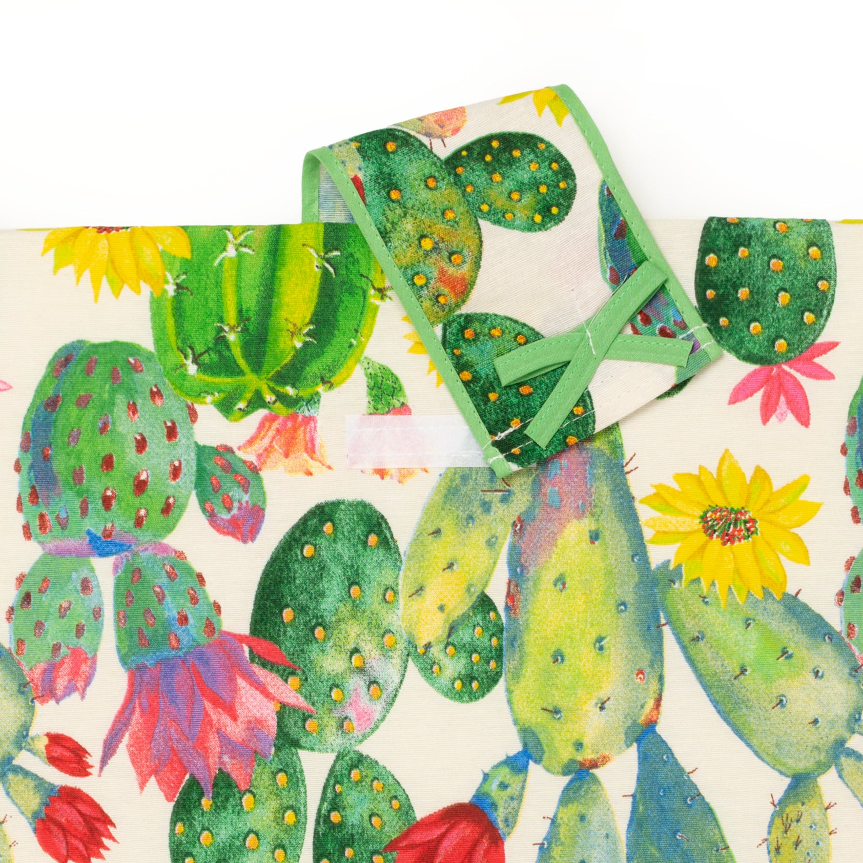 Set Copriforno e Coprifornello Stile Shabby Chic Country Cactus Imbottito Rettangolare Lavabile Set 1+1