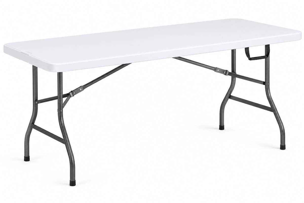 Tavolo Pieghevole Richiudibile a Valigetta 180x70x74 cm Portatile in Resina PP, Bianco, Portata 120 kg