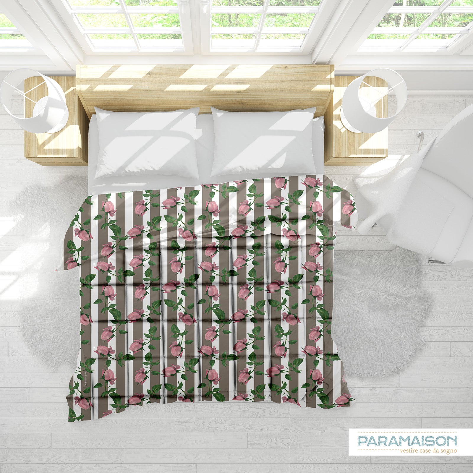 Trapunta 260x270 Matrimoniale Stampa Digitale Microfibra Antiallergica 300 Gr fantasia Floreale a Fiori