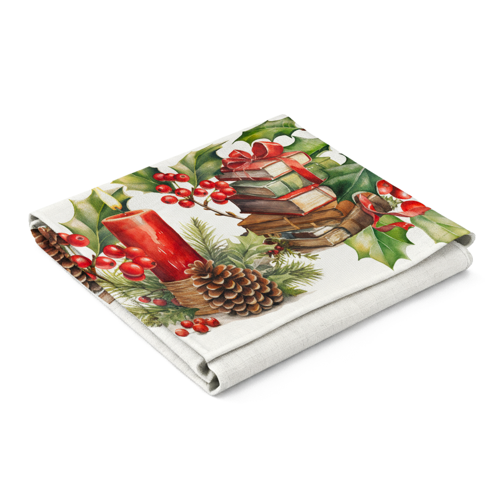 Tovaglia Natalizia 6 Posti 140x180 cm in Cotone Elegante con Stampa Digitale 3D 4K Candle Decorazione Tavola di Natale