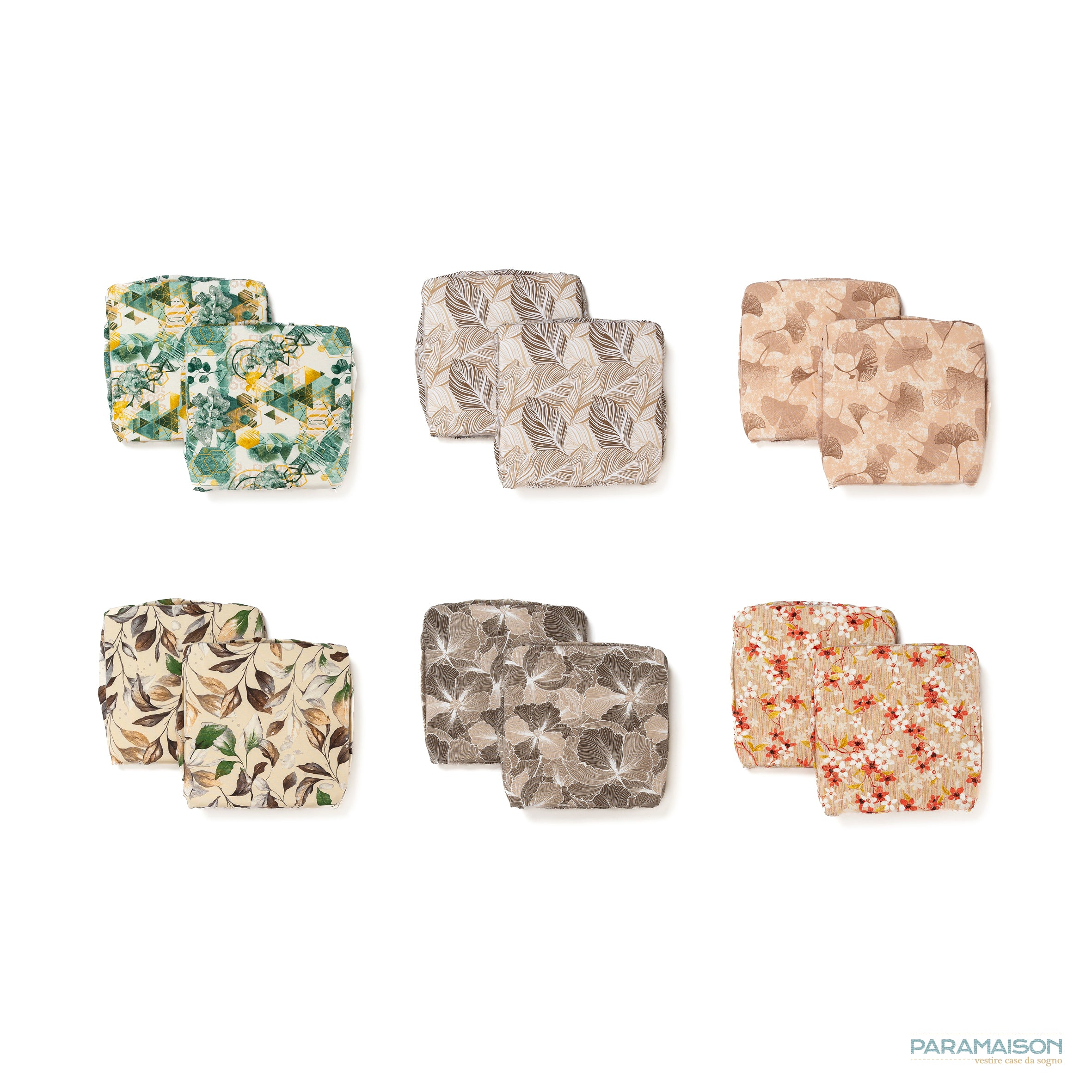 Set 2 Cuscini Coprisedia Foglia Imbottiti Sfoderabili con Cerniera con Fascia Elastica 40x40x4,5 cm