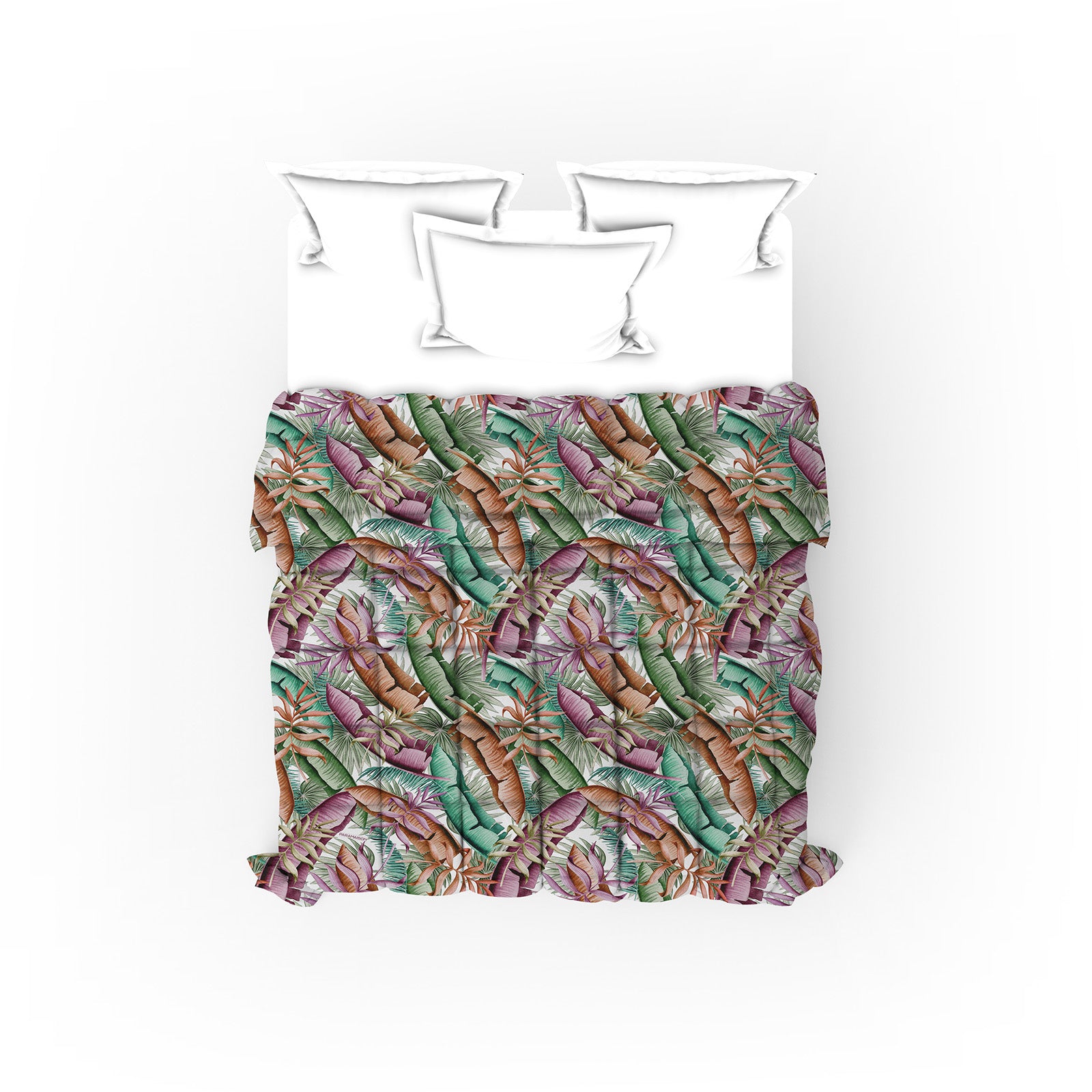 Trapunta Matrimoniale Floreale 260x270cm Foglia Piumone Invernale Stampa Digitale Microfibra Anallergica 300 Gr