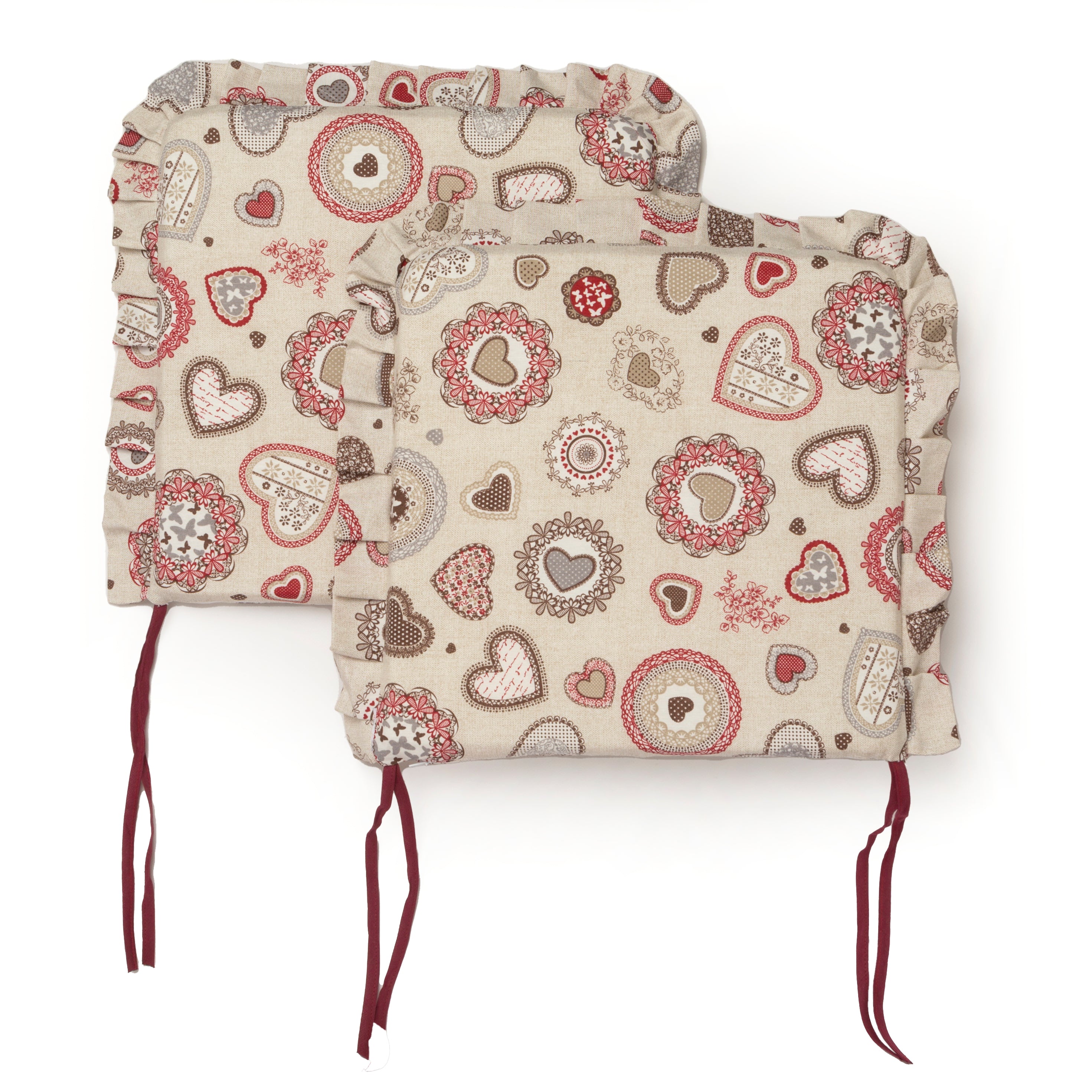 Cuscini Coprisedia 40x40 sfoderabili con Volant Shabby Chic country Imbottito con Laccetti Set da 6 pezzi
