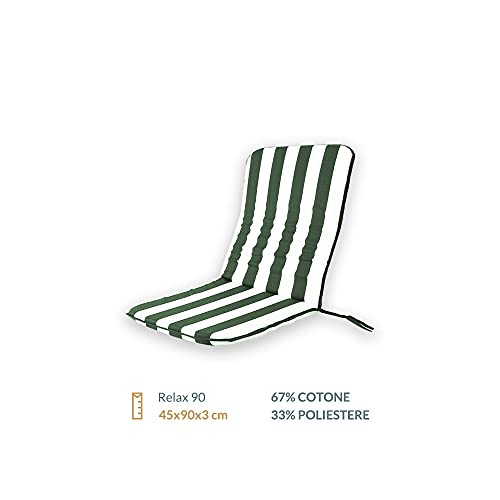 Cuscino Coprisedia Giardino con Schienale Relax 90, Universale, con Laccetti ed Elastico, Imbottito 3cm, 45x90 cm