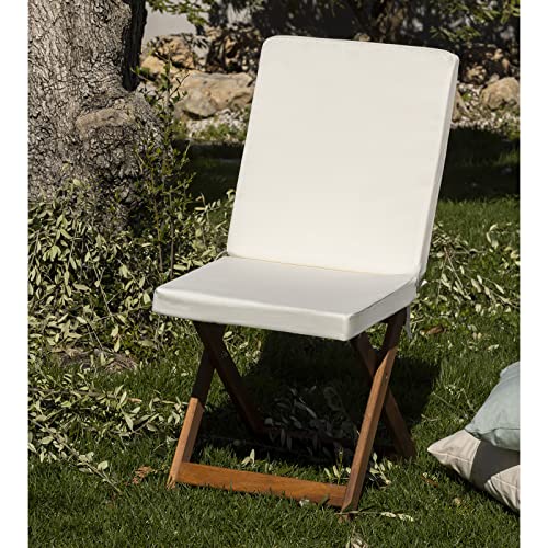 Cuscino con Schienale Sedia da Esterno Cook, Imbottitura 5 cm, Pieghevole, Sfoderabile, Antigraffio, con Laccetti, Universale Copri Sedia Giardino, 45x90 Cm Panna