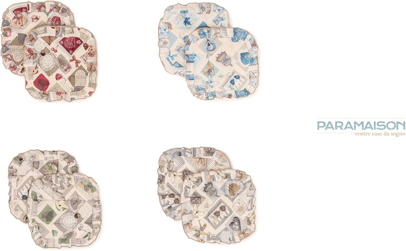 Set Cuscini Coprisedia 2 pezzi 40x40 Trapuntato Imbottito con 4 Alette linea Shabby Chic fantasia Chiave