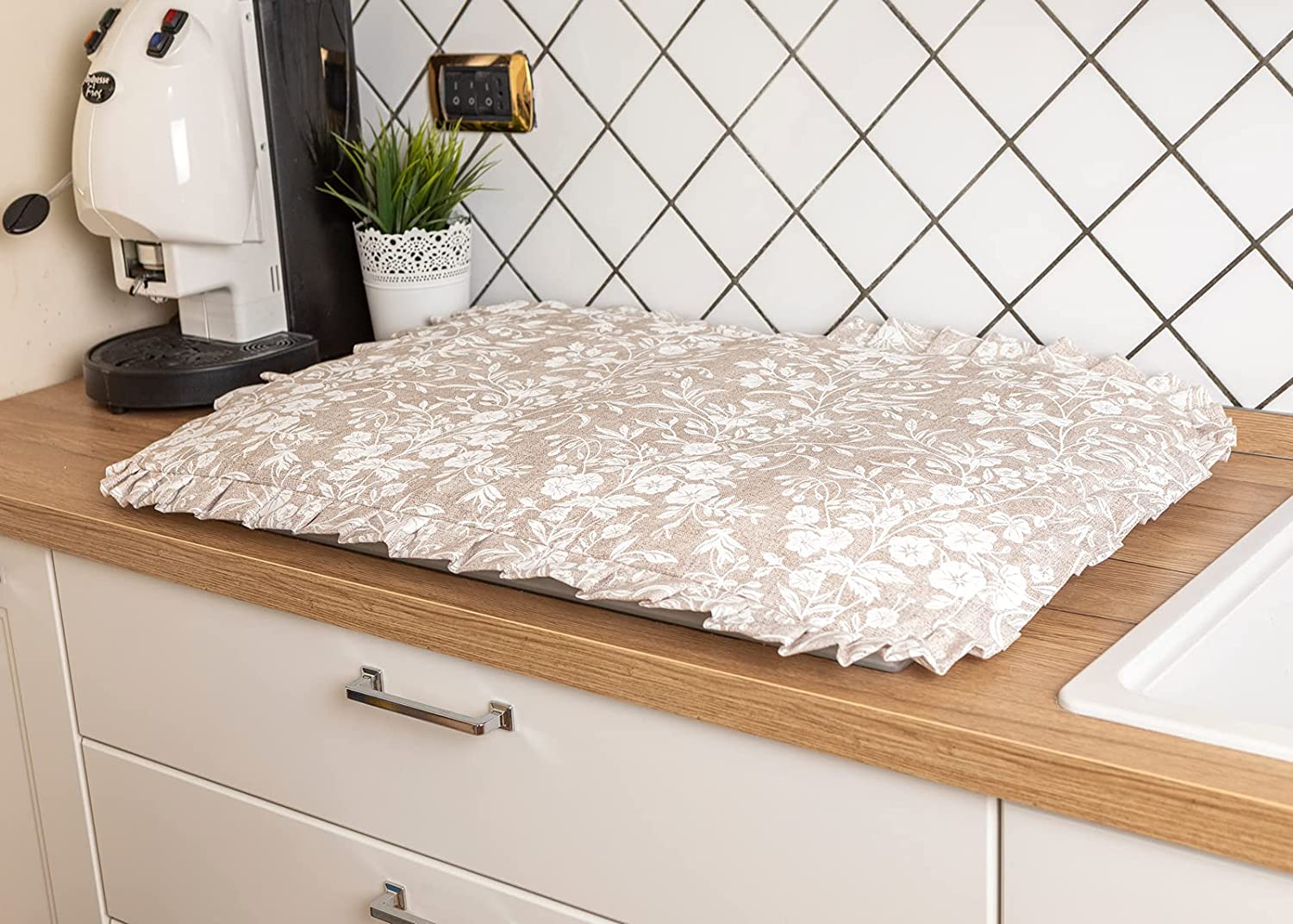 Set Copriforno e Coprifornello Imbottito rettangolare Lavabile linea Shabby Chic fantasia Edera