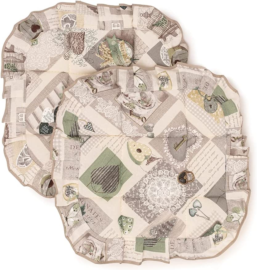 Set Cuscini Coprisedia 2 pezzi 40x40 Trapuntato Imbottito con 4 Alette linea Shabby Chic fantasia Chiave