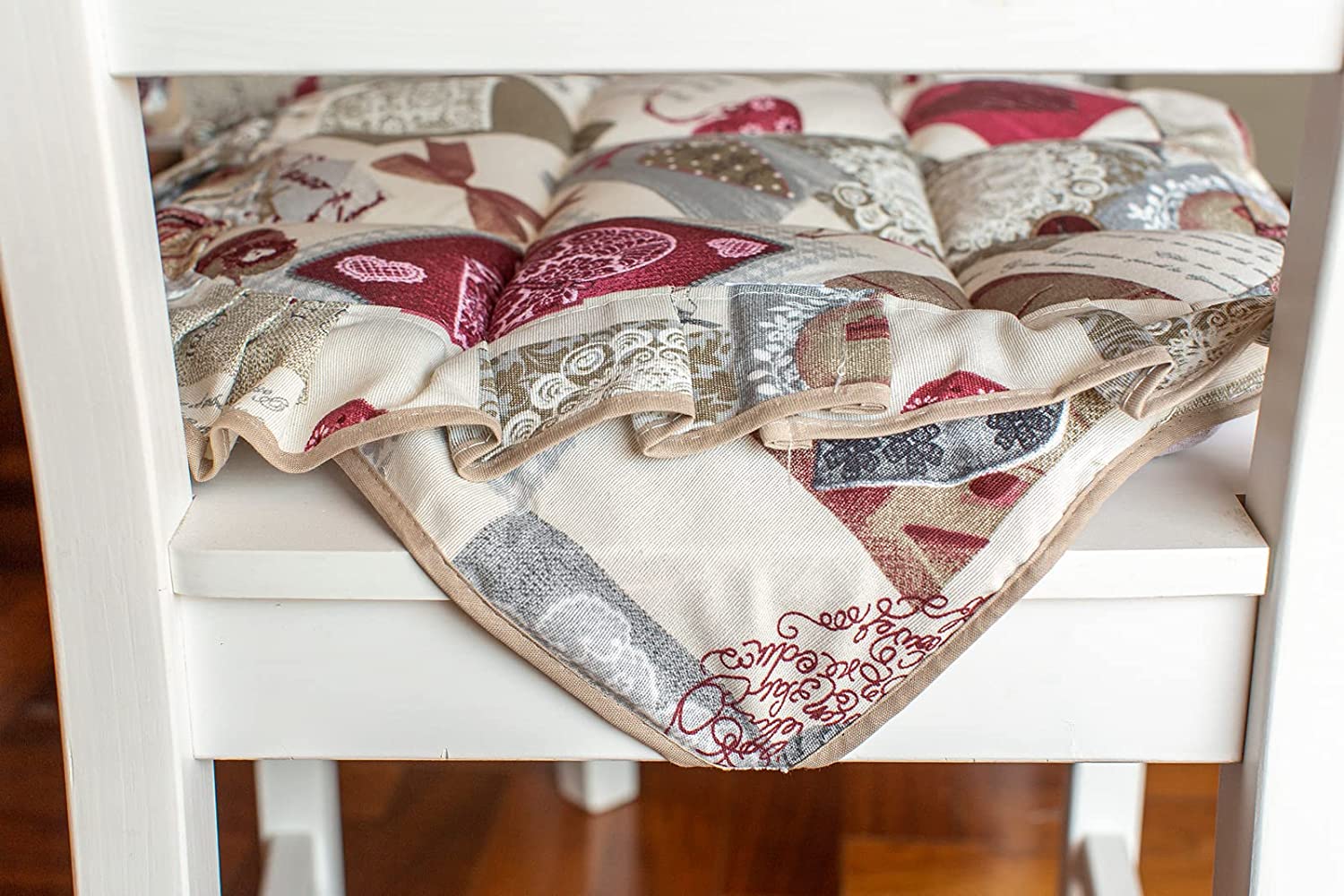 Set Cuscini Coprisedia 2 pezzi 40x40 Trapuntato Imbottito con 4 Alette linea Shabby Chic fantasia Chiave