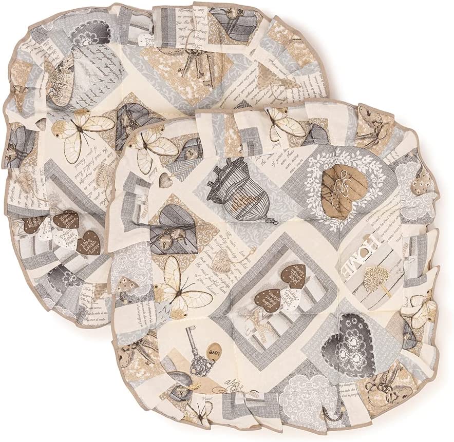Set Cuscini Coprisedia 2 pezzi 40x40 Trapuntato Imbottito con 4 Alette linea Shabby Chic fantasia Chiave