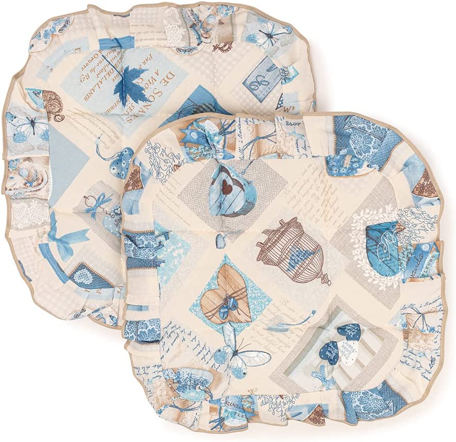 Set Cuscini Coprisedia 2 pezzi 40x40 Trapuntato Imbottito con 4 Alette linea Shabby Chic fantasia Chiave