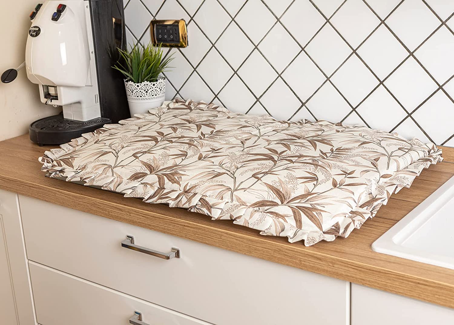 Copriforno 40x55 e Coprifornello 50x75 Imbottito Rettangolare Lavabile Shabby Chic fantasia Ulivo