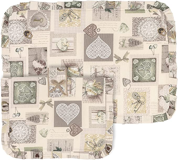 Set Copriforno 40x55 e Coprifornello 50x75 imbottito lavabile Stile Shabby Chic fantasia Chiave