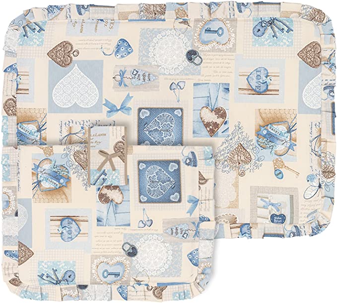Set Copriforno 40x55 e Coprifornello 50x75 imbottito lavabile Stile Shabby Chic fantasia Chiave