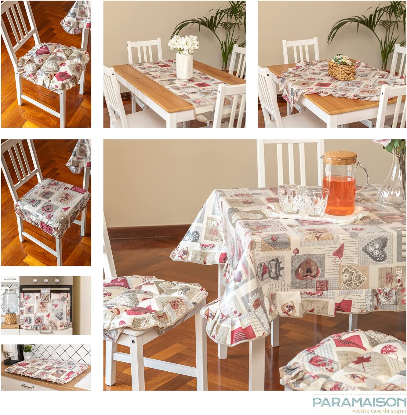 Runner Tavola Shabby Chic Cuore, Centrotavola Soggiorno, Cucina, Salotto, Credenza, Ingresso, 140x40 cm Vari Colori