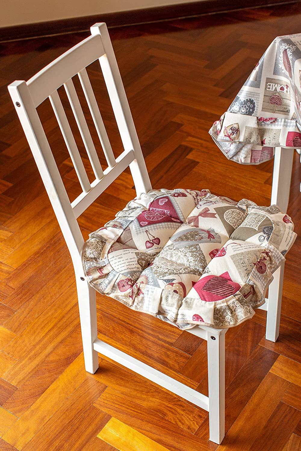 Set Cuscini Coprisedia 2 pezzi 40x40 Trapuntato Imbottito con 4 Alette linea Shabby Chic fantasia Chiave