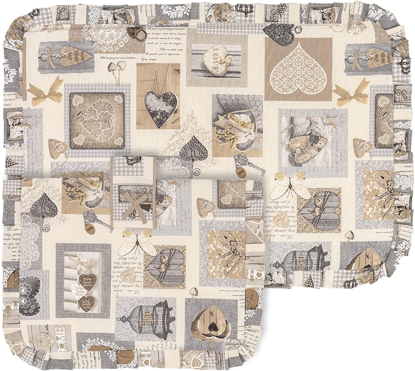 Set Copriforno 40x55 e Coprifornello 50x75 imbottito lavabile Stile Shabby Chic fantasia Chiave