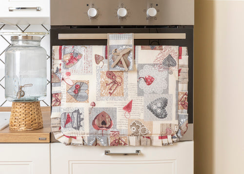 Set Copriforno 40x55 e Coprifornello 50x75 imbottito lavabile Stile Shabby Chic fantasia Chiave