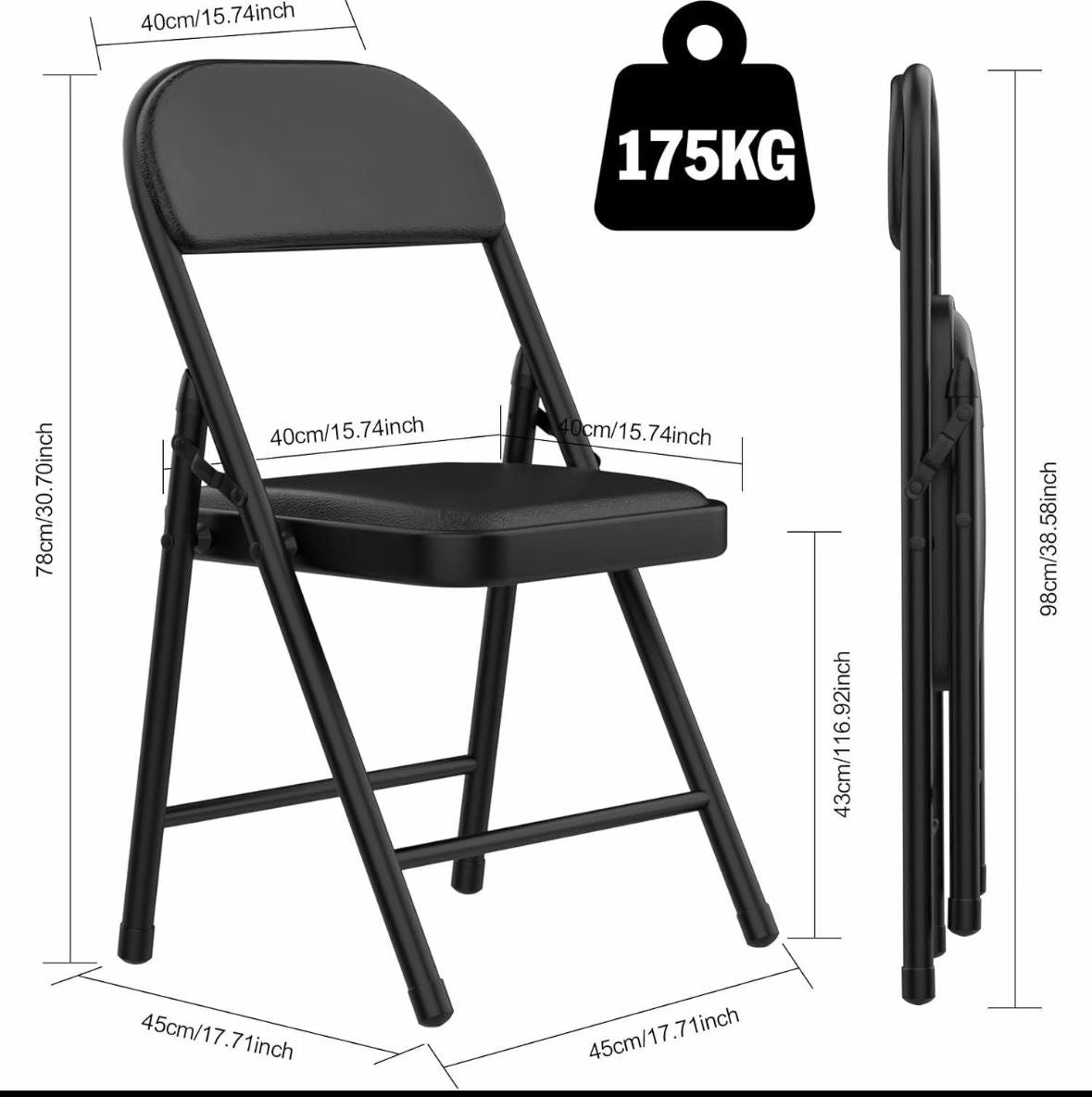 Set da 6 Sedie Pieghevoli Imbottite in PU Nero – Struttura in Metallo Rinforzata, Portata 175 kg, Salvaspazio per Casa, Ufficio, Eventi e Giardino