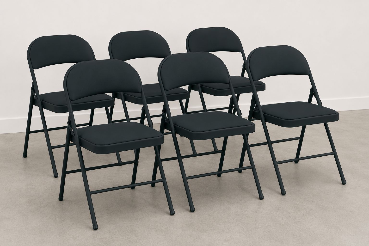 Set da 6 Sedie Pieghevoli Imbottite in PU Nero – Struttura in Metallo Rinforzata, Portata 175 kg, Salvaspazio per Casa, Ufficio, Eventi e Giardino