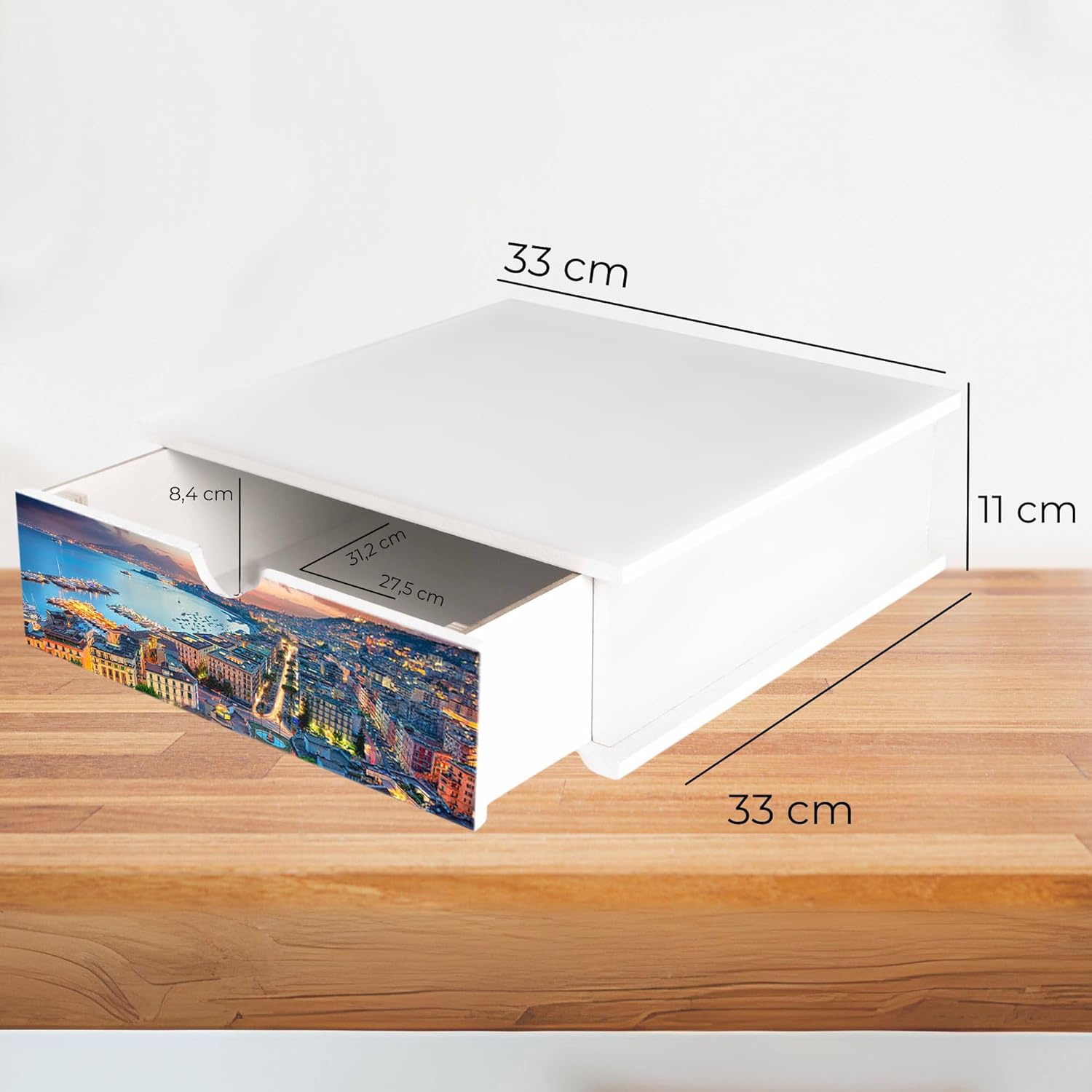 Porta Cialde e Capsule Caffè con Cassetto Organizer 33x33 cm in Legno  White Napoli Golfo di Sera  Contenitore per Cucina, Casa e Ufficio