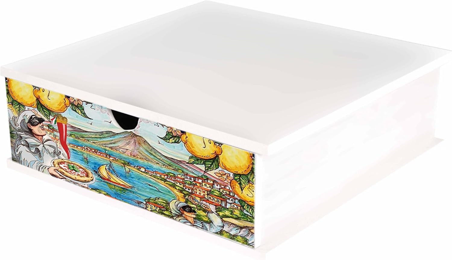 Porta Cialde e Capsule Caffè 33x33 cm in Legno con Cassetto Organizer – Decorazione Pulcinella Artigianale – Ideale per Cucina, Casa e Ufficio