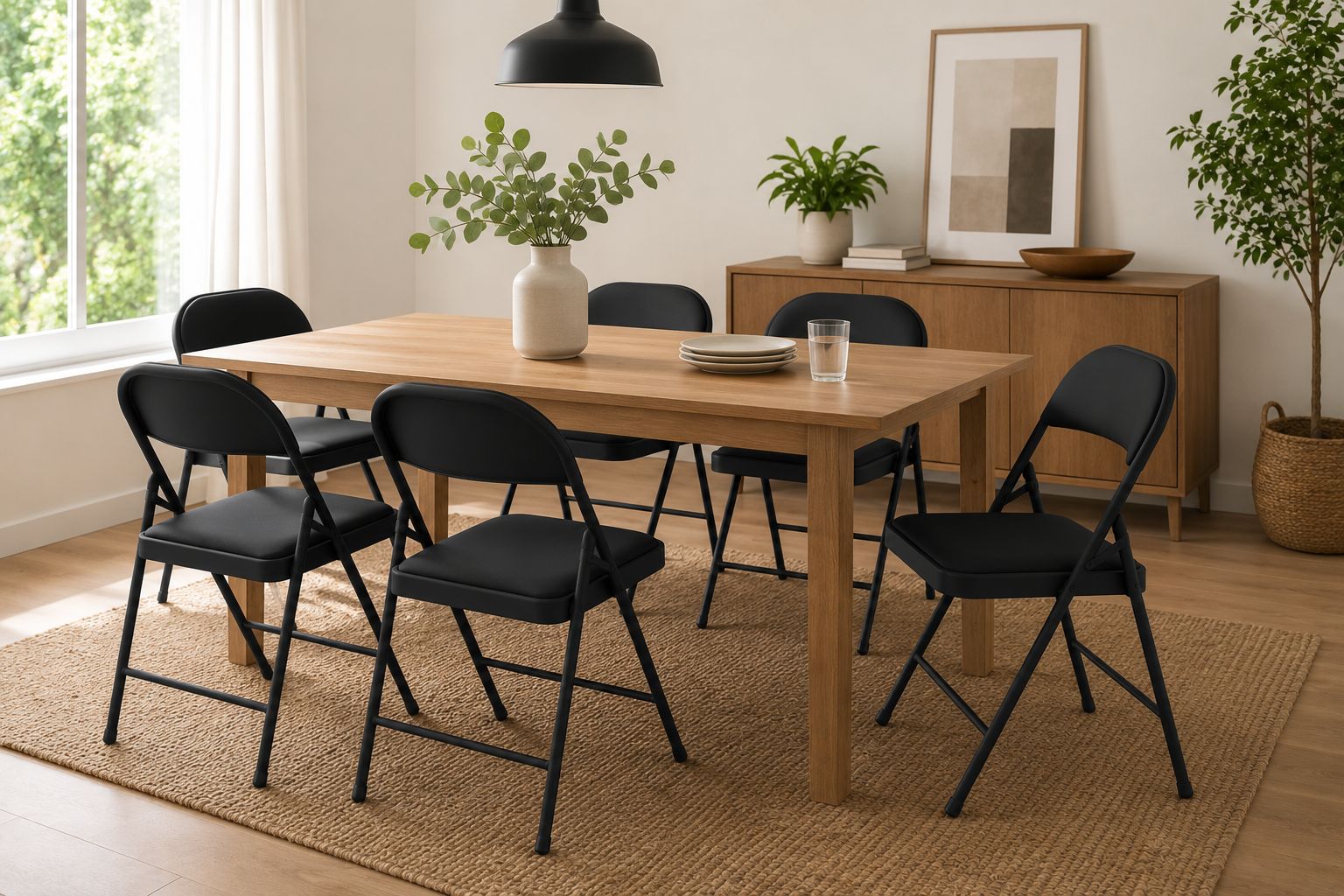 Set da 6 Sedie Pieghevoli Imbottite in PU Nero – Struttura in Metallo Rinforzata, Portata 175 kg, Salvaspazio per Casa, Ufficio, Eventi e Giardino