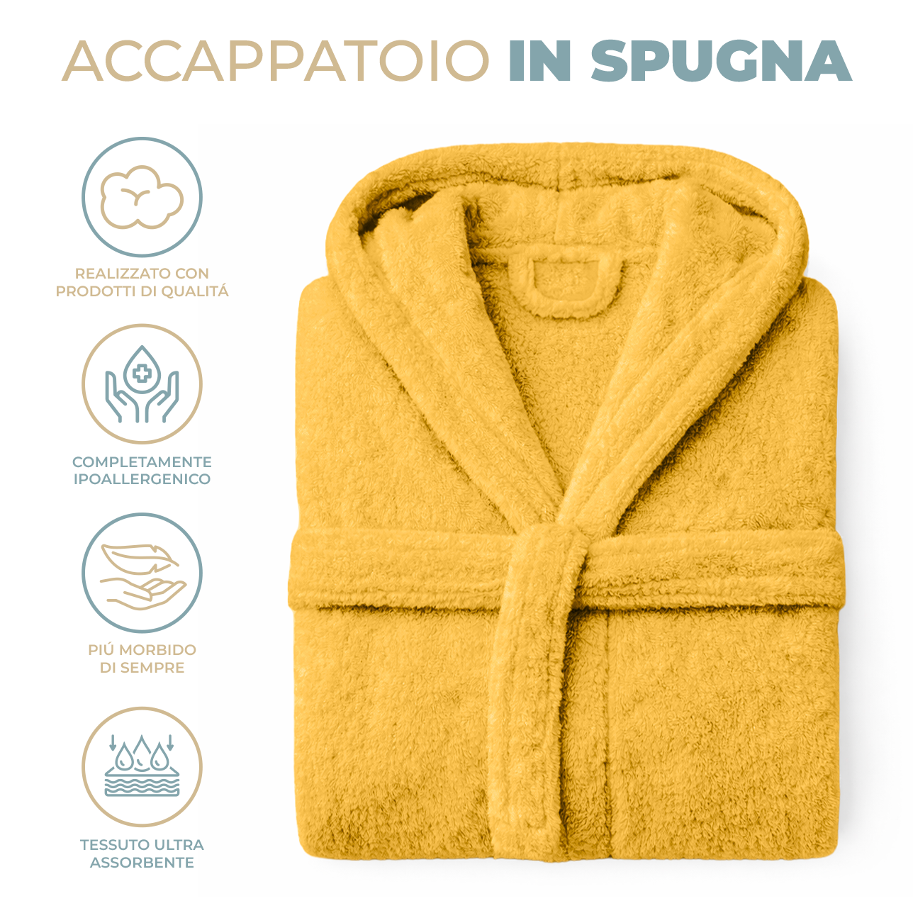 Accappatoio Uomo Donna Marte 100% Cotone Spugna 420 g/m² con Cappuccio Tasche e Cintura Morbido Assorbente Taglie S XXL Vari Colori